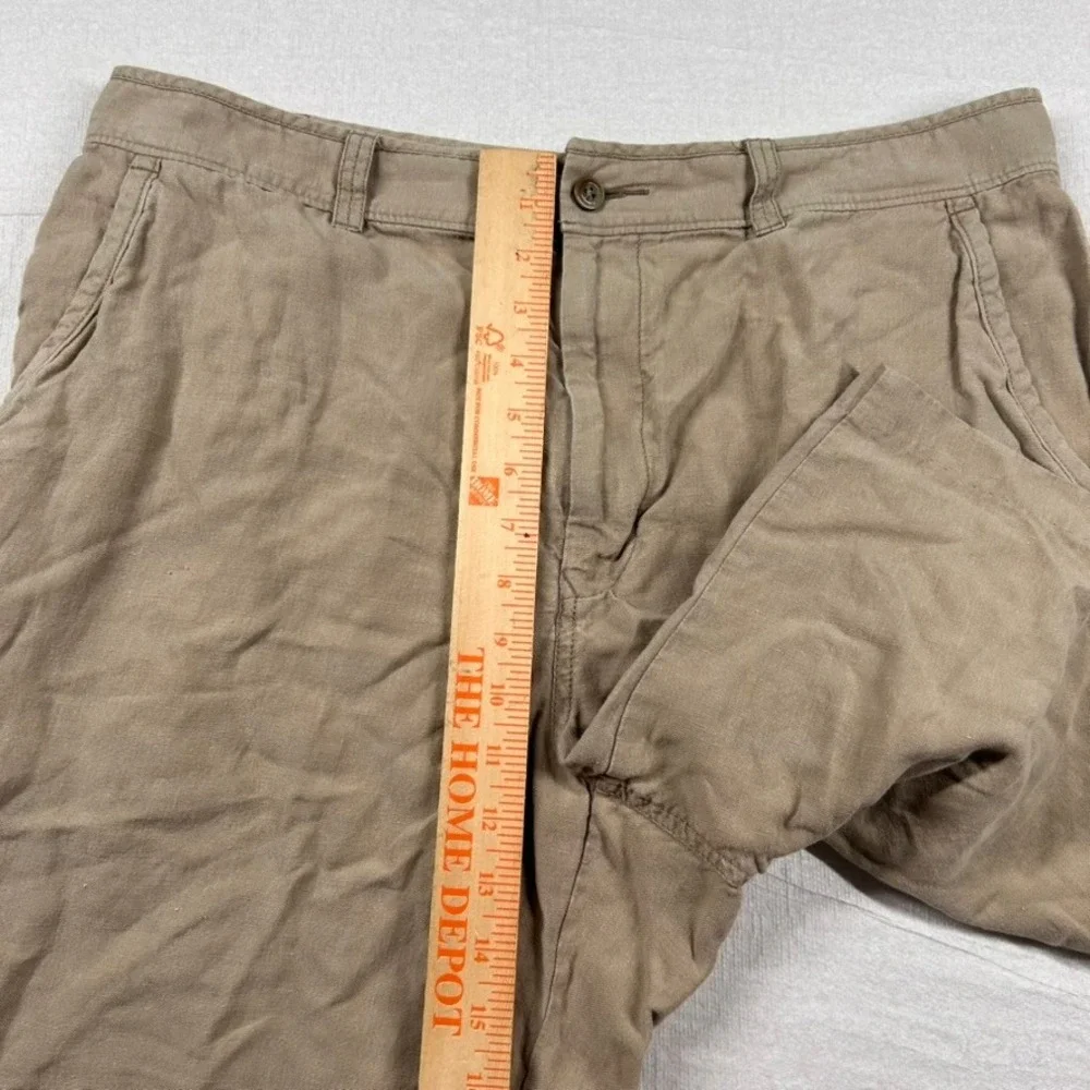Tommy Bahama Shorts Mens 36 Linen Silk Blend Khaki Flat Front Tan Beachy 10